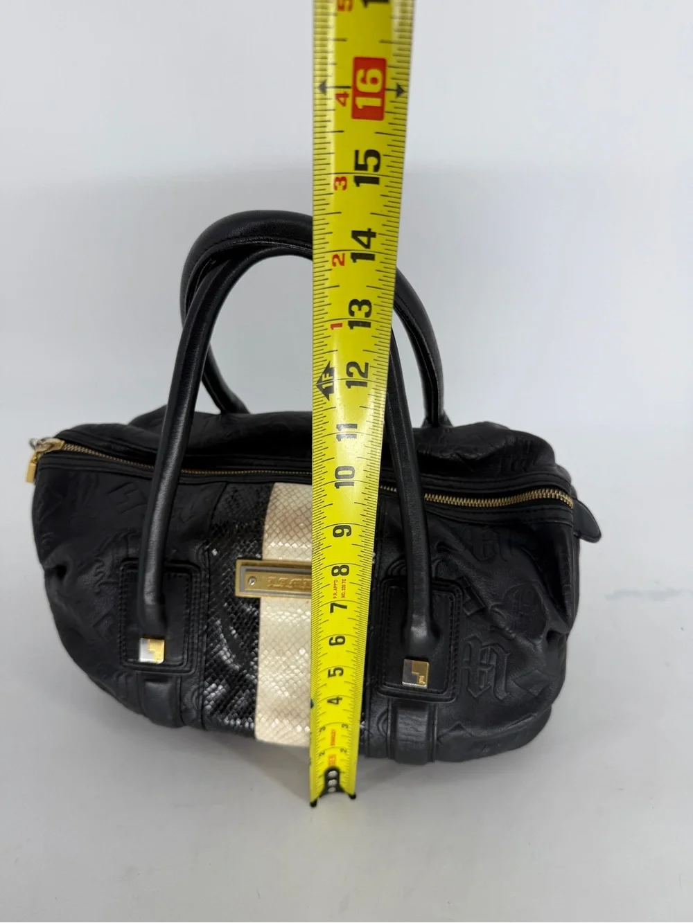 L.A.M.B by Gwen Stephani Vintage Black Embossed Leather Boston Satchel Bag